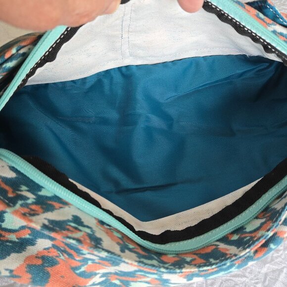Kavu Rope Sling Bag Canvas Coral & Turquoise Ikat Print Adjustable Strap Pockets - Picture 8 of 8